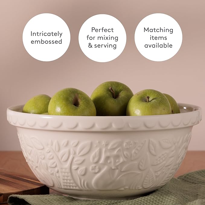 Mason Cash In the Forest S12 (4.25 Qt) Embossed Mixing Bowl | Fox (Cream)