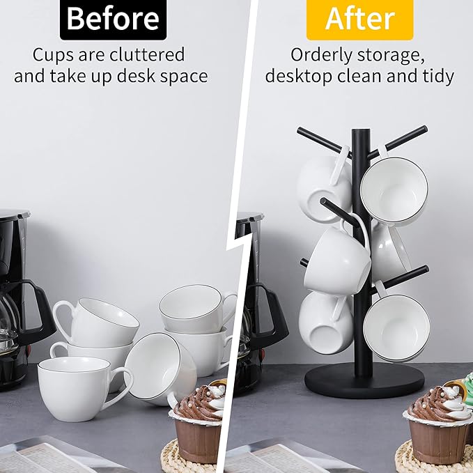 MyLifeUNIT Mug Holder Tree, Coffee Cup Holder with 6 Hooks (Black) | MyLifeUNIT, Mug Holder Tree, Coffee Cup Holder, 6 Hooks, Black