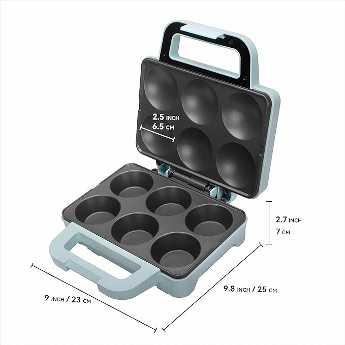 SugarWhisk 6-Count Cupcake Maker Machine, Bakes 6 X 2.5 Inch Cupcakes, Muffins, Pizza Cups, Cinnamon Buns, Cool-touch Handle, Non-stick Coating, Recipe Included, Aqua