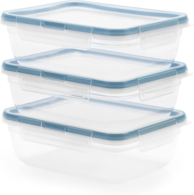 Snapware Plastic Total Solution 3-Pack (8.5-Cup) Food Storage Containers Set, Leakproof & Airtight Plastic Locking Lids Rectangular Containers, BPA-Free Lids, Microwave Dishwasher Freezer Safe