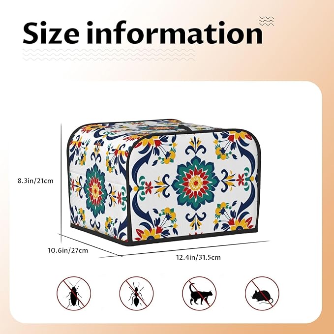 Traditional Mexican Trible Covers for 4 Slice Toasters,Cute Country Bread Machine Cover with Handle,Washable Stain Resistant Kitchen Small Appliance Cover Dining Decor