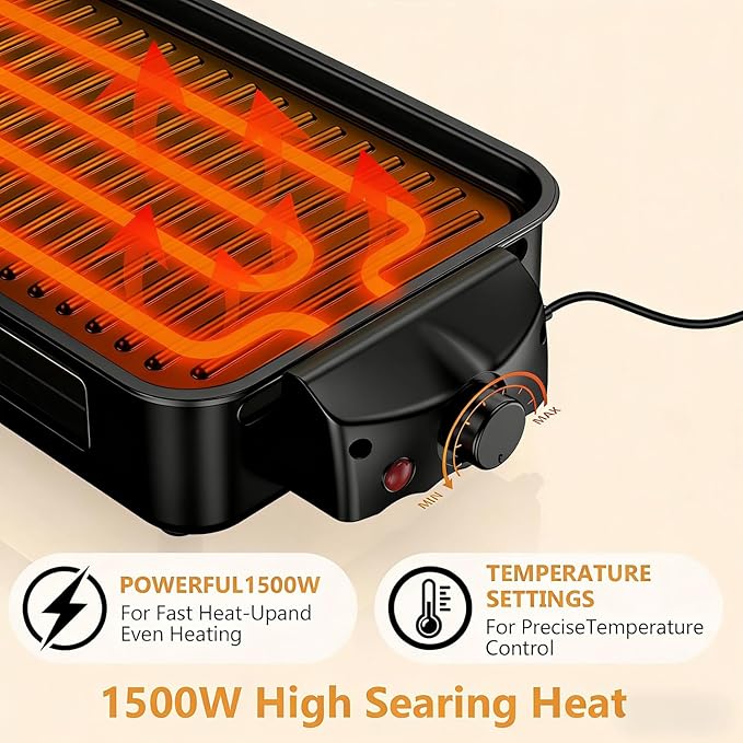 Electric Indoor Grill 1700W, 2 in 1 Smokeless Indoor Grill for Kitchen with Non-stick Removable Grill & Griddle Plate,Temperature Control Korean BBQ Grill with 3 Cheese Pans Dishwasher Safe