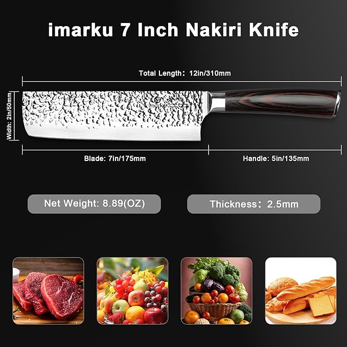 imarku Nakiri Knife,7 Inch High Carbon Stainless Steel Japanese Chef Knife,Razor Sharp Chopping Vegetable and Meat Cleaver Kitchen Knife with Ergonomic Handle,Mothers Day Gifts for Mom
