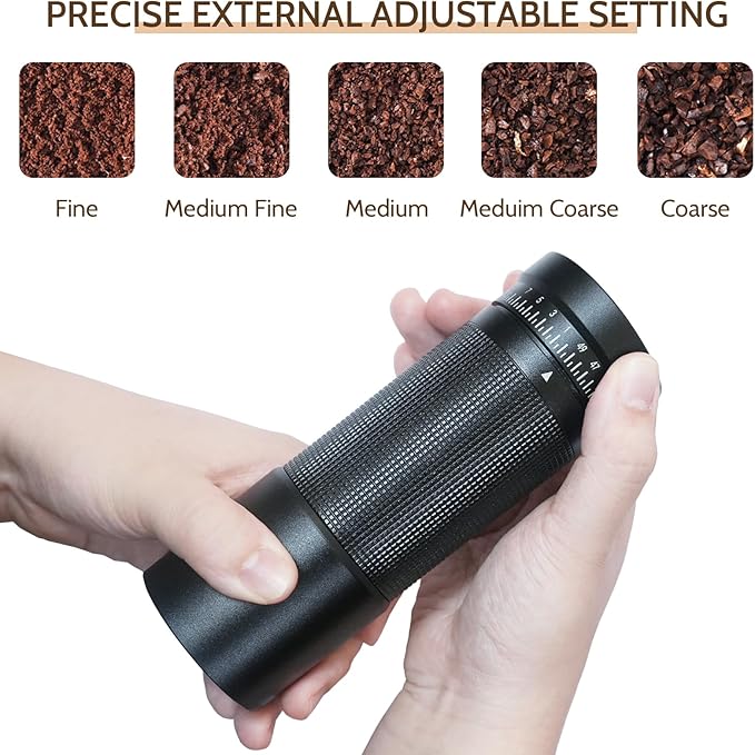 Manual Coffee Grinder with Digital External Adjustable Settings, Portable Hand Grinder with Stainless Steel Conical Burr, 30g Capacity for Travel, Camping, Office, Espresso, Pour Over (Black)
