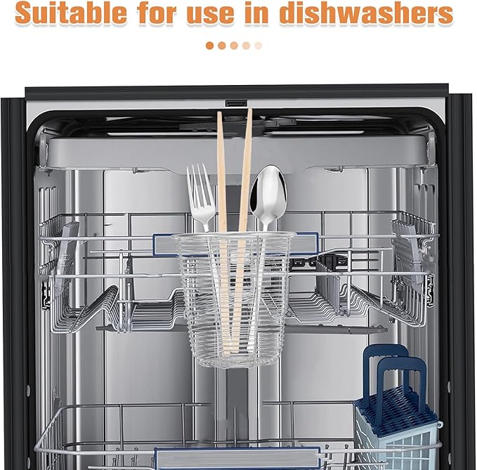 Cabilock Dishwasher Chopstick Basket with Hooks, Stainless Steel Kitchen Utensil Holder, Cutlery Organizer for Chopsticks Spoons Forks Straws, Small Hanging Silverware Drying Rack, 3pcs