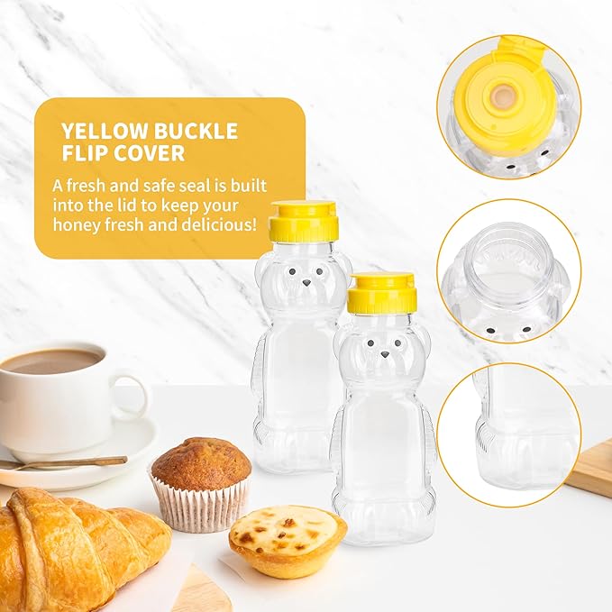 12 Pack Honey Bear Bottle 12 oz, Reusable Plastic Honey Bear Jars Bulk with Yellow Flip Top Lid for Storing and Dispensing(350ml /12oz)