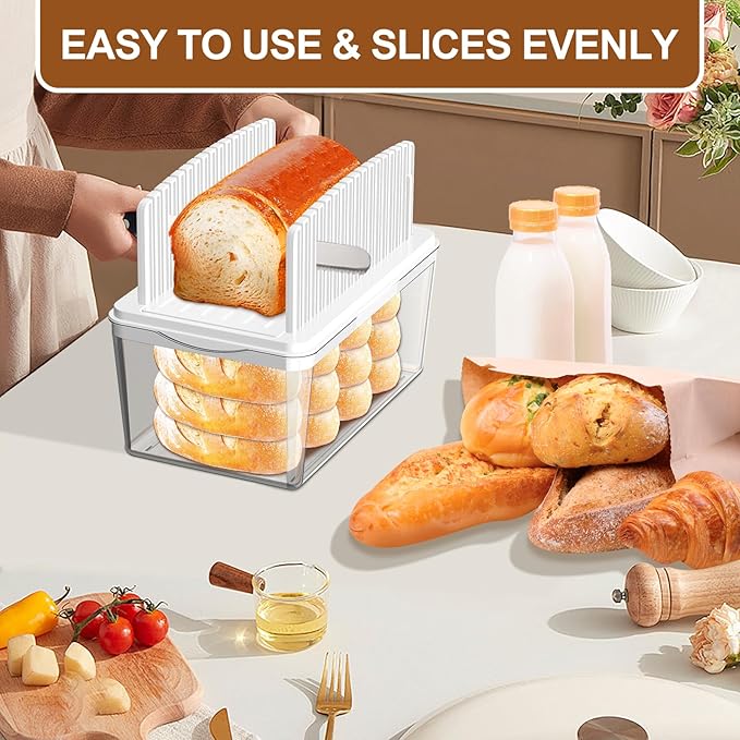 Kiss Core Upgrade Pull Out Bread Slicer for Homemade Bread with Bread Box, Foldable Bread Slicing Guide,Removable Cutting Board, Slice Evenly, Bread cutter slicer Suitable for Bread Making Supplies