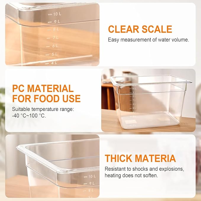HOMENOTE Container 12 Quart with Lid & Rack and Sleeve - BPA Free Complete Sous Vide Accessories Kit with Cookbook For Anova and Most Sous Vide Cookers