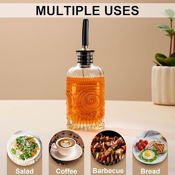Gegewawa Glass Coffee Syrup Dispenser Bottles 7 OZ, Simple Syrup Bottles with Metal Pour Spout, Syrup Dispenser for Coffee Bar Accessories for Maple Honey Syrup Oil and Sauces