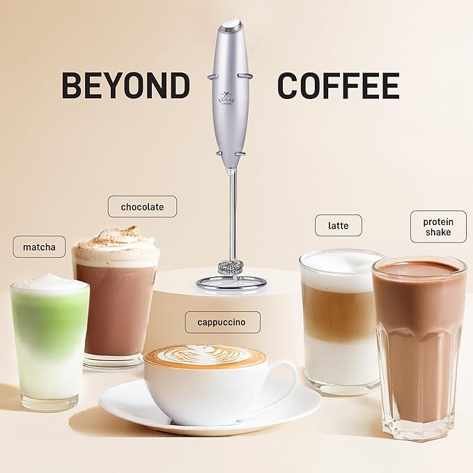 Zulay Kitchen Double Whisk Milk Frother – Handheld Foam Maker for Coffee, Lattes, Matcha, Hot Chocolate & Cappuccinos – Whip Creamy Froth in Seconds, Portable & Easy to Use