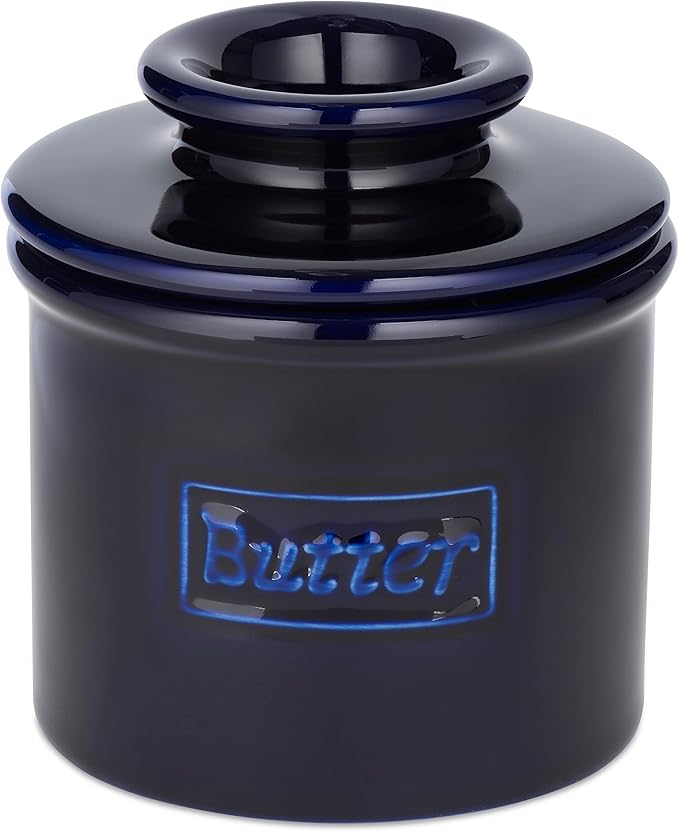Butter Bell - The Original Butter Bell crock by L Tremain, a Countertop French Ceramic Butter Dish Keeper for Spreadable Butter, Café Retro Collection, Cobalt Blue, Glossy Finish