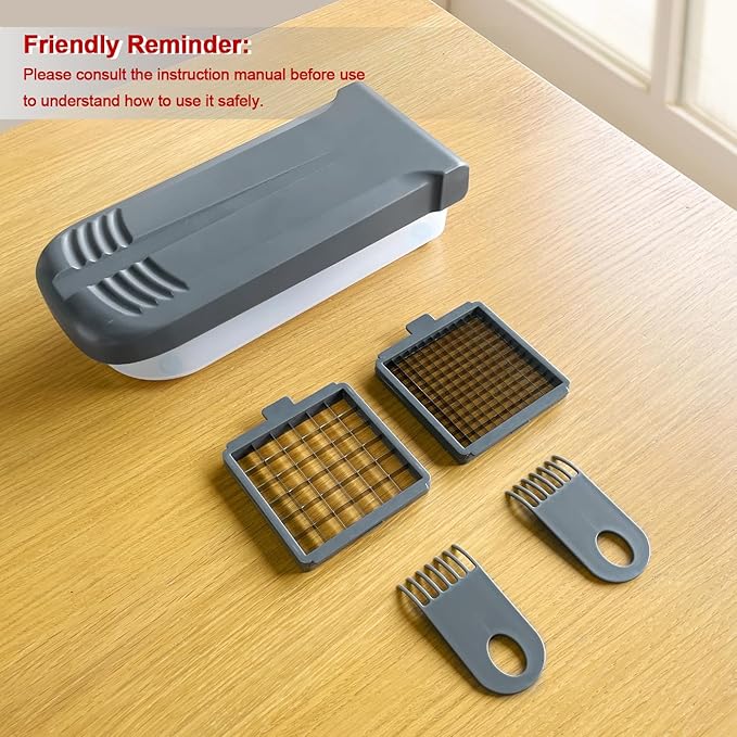 LHS Multifunctional Food Chopper - Onion, Vegetable Slicer Dicer Cutter, Potato Cutter - Veggie Chopper with Container (4 in 1, Grey)