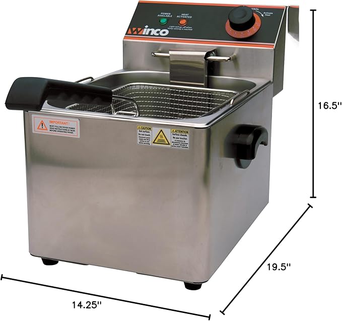 Winco EFS-16 Deep Fryer, electric, countertop single well, Silver, 16.14 x 9.65 x 13.58 inches