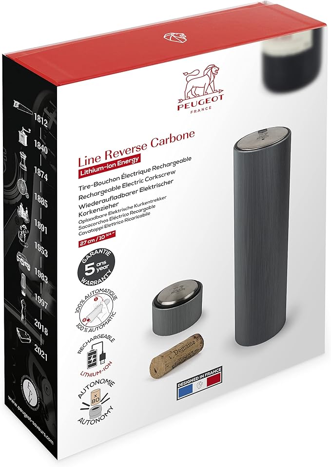 Rechargeable Electric Corkscrew fully automatic extraction, carbone, 21 cm - 8in.