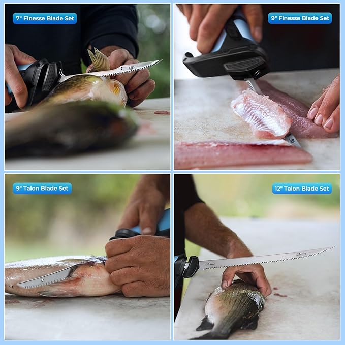 Calamus BladeVolt Rechargeable Cordless Electric Fillet Knife, 27,000 RPM High Torque Motor, 2 Type-C Long-lasting Batteries, 4 Razor-sharp Blades, Fishing Gear for Filleting Fish, Fishing Gifts for Men