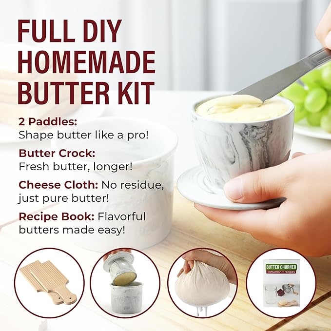 Dazey Butter Churn - Hand Crank Butter Churner- Manual Butter Maker- Beech Wood BUTTER PADDLES INCLUDED. Create Delicious Homemade Butter With Your Own Hand Crank Dazey Butter Churner (Turn N Churn)
