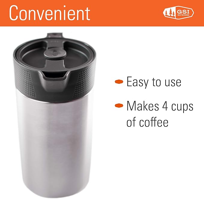 GSI Outdoors Glacier Stainless JavaPress, 30oz French Press Coffee Mug for Camping