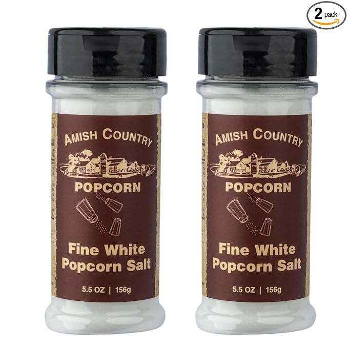 Amish Country Popcorn | 2-5.5 Ounce Bottles | Fine White Popcorn Salt | Old Fashioned, Non-GMO (2-5.5 Ounce Bottles)