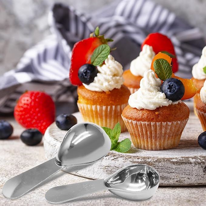 Hitefu 2 Packs Stainless Steel Coffee Scoop Set, 15ml Tablespoon with 30ml Spoon, Short Handle Spoon for Coffee, Tea, Sugar, Protein & Milk Powder (Silver)
