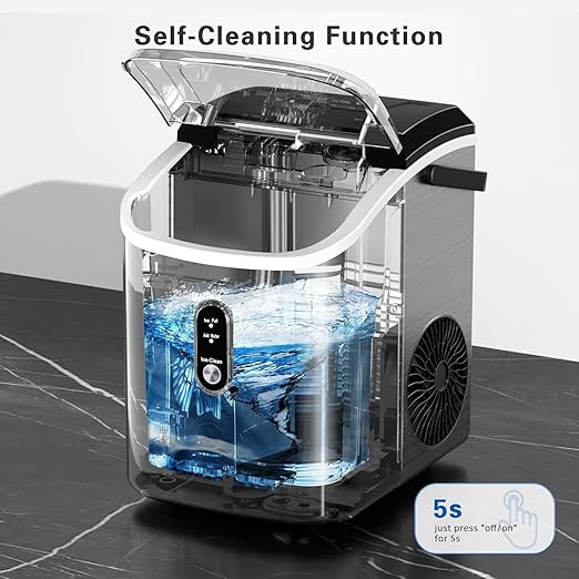 Antarctic Star Nugget Ice Maker Countertop with Handle, Stainless Steel, 35Lbs/24Hrs,7 Mins Ice Making, Pellet Ice Maker with Ice Basket/Ice Scoop for Home/Bar/Party/Office