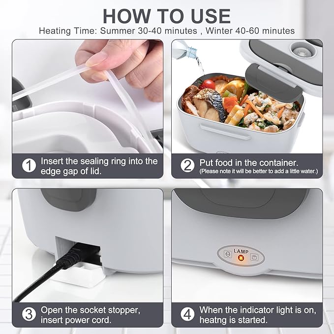 Herrfilk Electric Lunch Box Food Heater, 3 in 1 Ultra Quick Heated Lunch Boxes for Adults, 12V/24V/110V Portable Food Warmer for Car/Truck/Office With Fork Spoon and Insulated Carry Bag