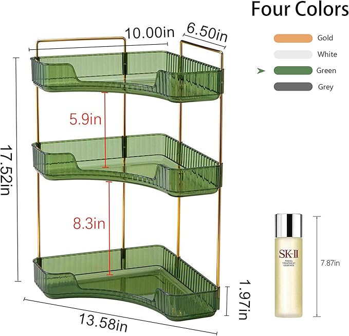 YCIA&DONE Rotating Makeup Organizer and Corner Bathroom Organizer Countertop Green