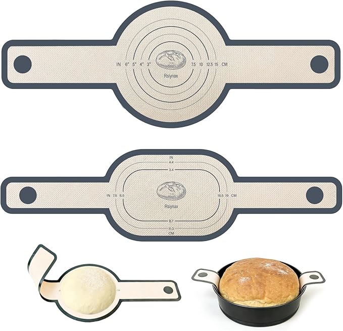 2PCS Rsiynax Silicone Bread Sling for Dutch Oven, Non-Stick Reusable Baking Mat with Long Handles, Oval & Round Sourdough Transfer Mat (Gray)