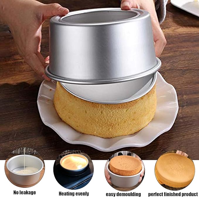 EXGOX 2 Pack 5-Inch Non-Stick Deep Aluminum Round Cake Pan With Removable Bottom For Wedding/Birthday/Christmas Cake Baking Round Cake Tin Set With Loose Base