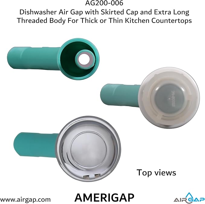 Dishwasher Air Gap with Skirted Cap and Extra Long Threaded Body for Thick or Thin Kitchen Countertops (AG200-006, AG200-003, 52, AMERIGAP)