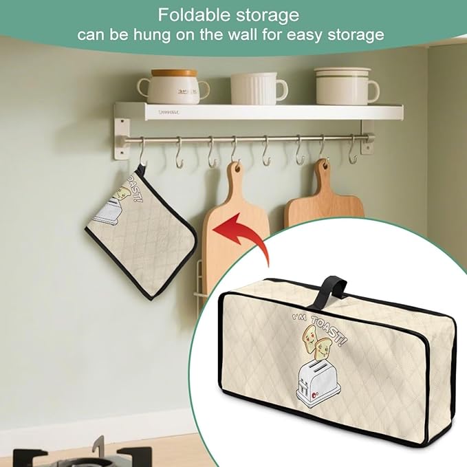 Bread Print Toaster Cover 2 Slice Anti-sputtering Washable Fabric Toaster Cover Dust Proof Kitchen Appliance Covers for Home Use Anti-Fingerprint Design