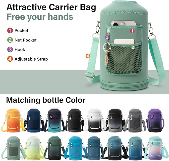 DYSANKY 1 Gallon Water Bottle Insulated | Thickened Stainless Steel Vacuum Metal Water Jug | Portable Sports Large for Gym and Hiking with Straw, Carrier Bag, Handle Strap | BPA-Free 128 oz