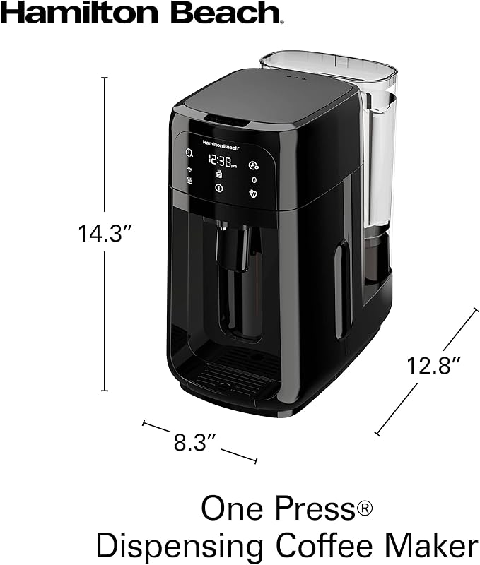Hamilton Beach One Press Programmable Dispensing Drip Coffee Maker with 12 Cup Internal Brew Pot, Removable Water Reservoir, Black Next Gen (47600)