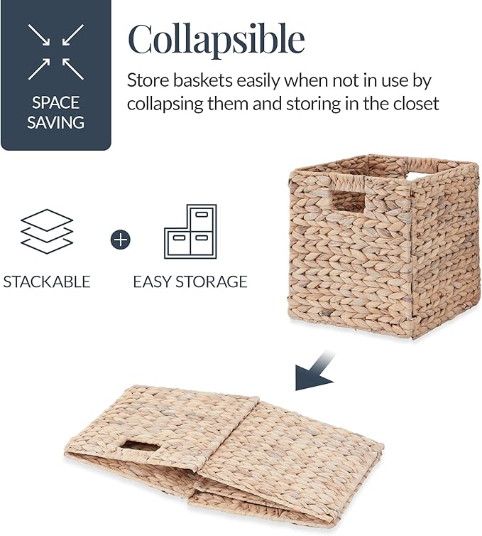 Best Choice Products 12x12in Pack of 5 Cube Storage Baskets, Water Hyacinth Multipurpose Collapsible Organizers, Handwoven Laundry Totes for Laundry, Living Room, Kids Room & Nursery - White