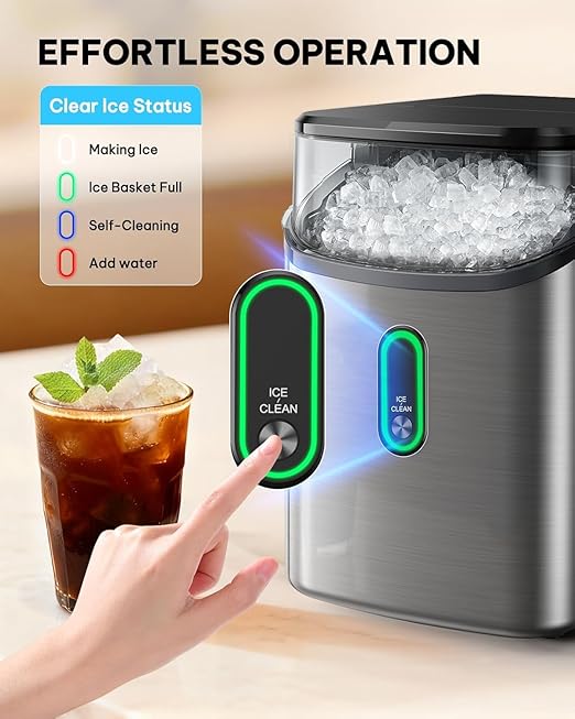 Silonn Nugget Ice Maker Countertop-Soft Chewable Pebble Ice Machine with One-Click Operation & Self-Cleaning Function, 33lbs Ice Per 24 Hours, Stainless Steel Design for Home, Kitchen & Bar