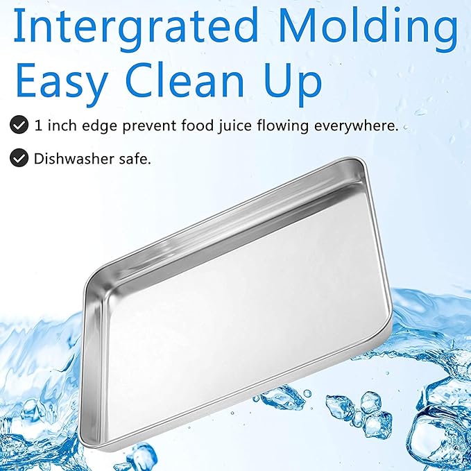 Baking Sheets Set of 2, Bastwe 16 inch Cookie Sheets & Stainless Steel Baking Pans & Toaster Oven Tray Pans, Rectangle Size 15.95L x 11.97W x 1H inch, Non Toxic & Healthy, Mirror Finish & Rust Free