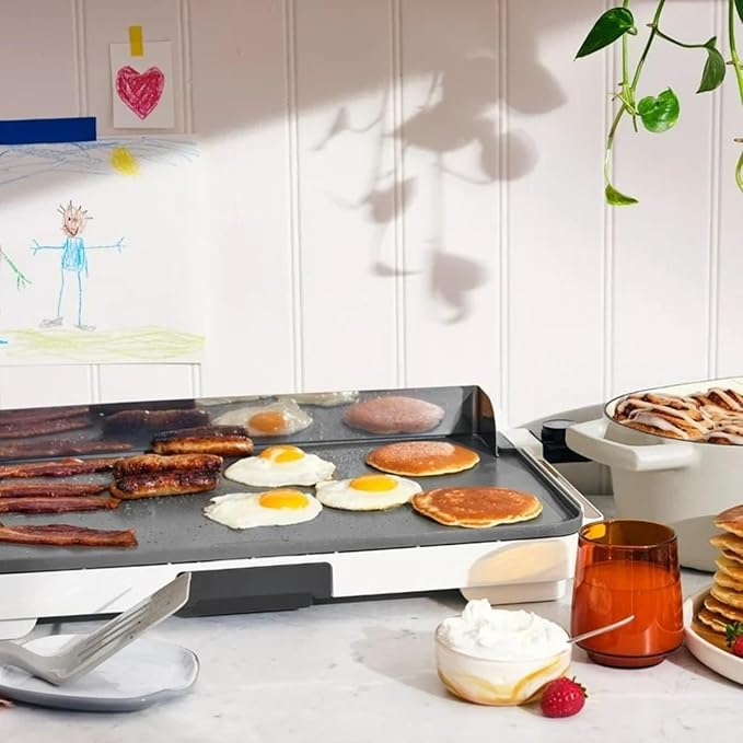 Electric Griddle 12x22 Inch with Backsplash, Nonstick Cooking Surface, Adjustable Temperature Control (White Icing)