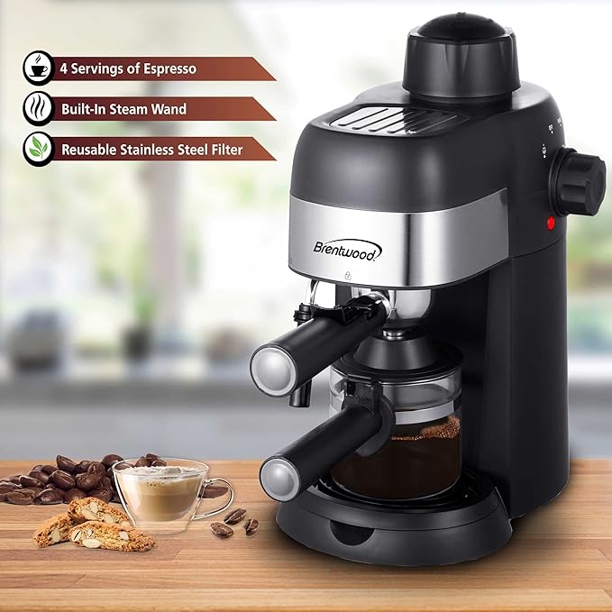 Brentwood GA-134BK GA-134BK 800-Watt Espresso and Cappuccino Maker, Black