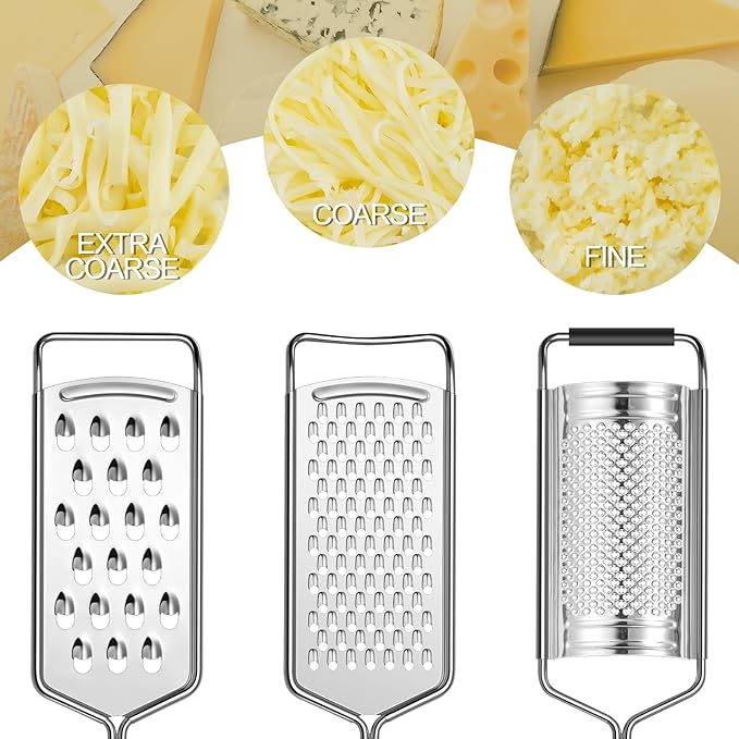 Cheese Grater, Sopito 3 Packs Stainless Steel Lemon Zester Grater with Silicone Handle for Cheese, Chocolate, Spices, and More