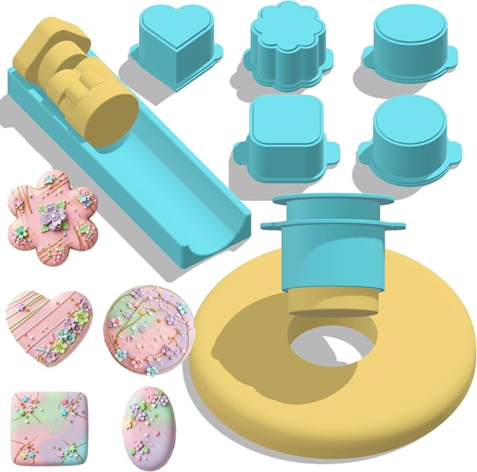 5 PCS Cake Pop Mold Set with 7.87-inch Tray, Heart Square Cloud Oval Round 3D Printed Cake Pop Cutter and Pusher, Baking Molds for Home Baking, Birthday Parties, Wedding Desserts