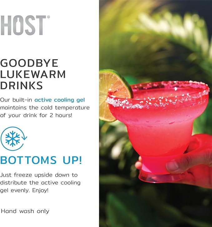 HOST FREEZE Margarita Cocktail Glasses, Frozen Cup Double Wall Plastic Margarita Glasses Drinking Set Modern Drinking Glasses 12oz Punch Pink Set of 2