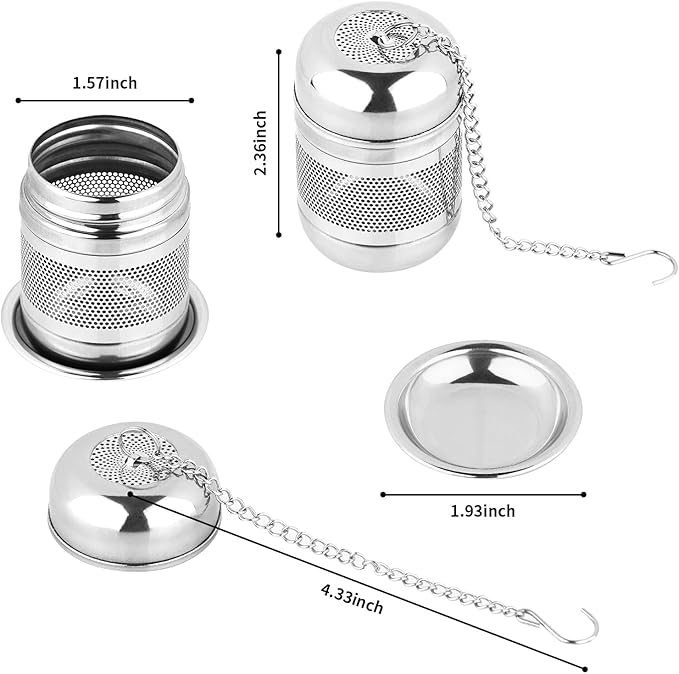 Fri4Free 2PCS Tea Infuser Strainer - Stainless Steel Strainers for Loose Leaf Tea, Steeper, Fine Mesh Ball holder with Chain Hook and Lid, Reusable Filter Bags Diffusers