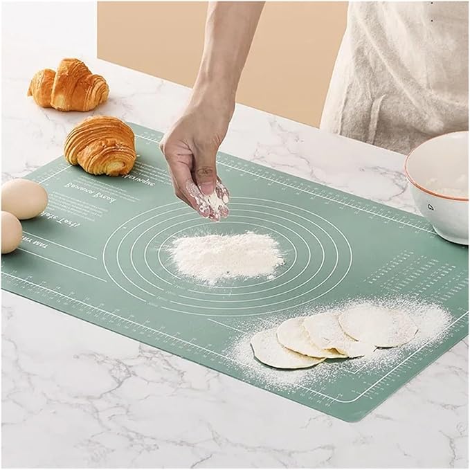 Silicone Measuring Kneading Pad Set Household Rolling Pin Dough Large Thick Non-slip Non-stick Bottom Baking Tool(Scraper blue)