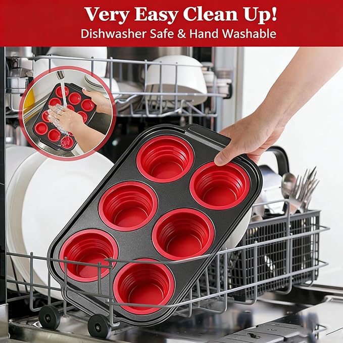 Silicone Muffin Pan, 6 Cups Muffin Pans for Baking with Metal Frame, Cupcake Pan, Egg Bite Molds, Muffin Tin Tray Easy to Pop Nonstick Non Toxic Bakeware for Oven