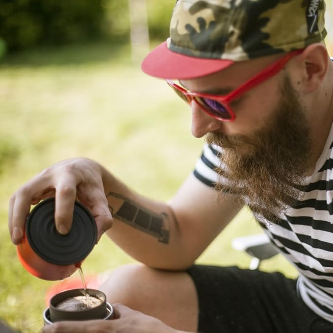 Cafflano Klassic : All-in-1, Drip Kettle+Grinder+Permanent Stainless Filter Dripper+Double-wall Tumbler, Pourover, Coffee Maker for Camping & Travel