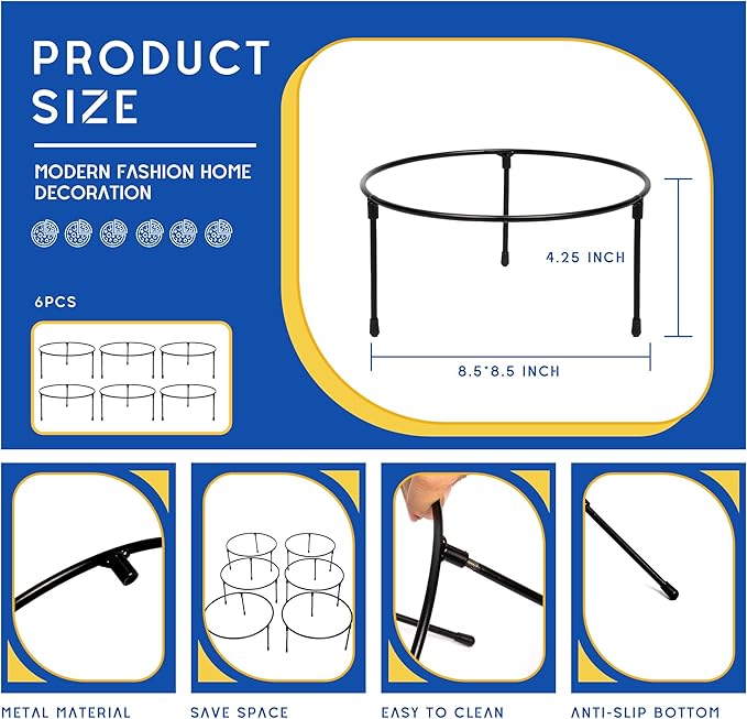 HPC DECOR Set of 6 Black Metal Wire Pizza Pan Riser Stands- Round Pizza Tray Riser Rack Holder - Tabletop Display Racks for Food Platter Tray- Metal Display Stands for Home, Restaurant and Party
