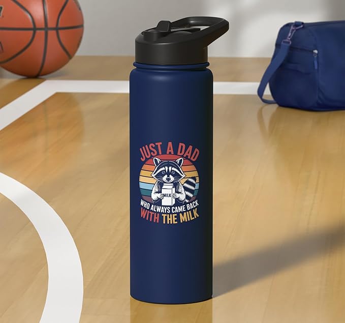 Just a Dad Who Came Back With Milk Raccoon Stainless Steel Insulated Water Bottle