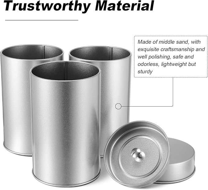 Zopeal 3 Pack Tea Tin Canister with Airtight Double Lids 12 oz Can Box Canister for Loose Leaf Tea Storage Bag Container Portable Small Kitchen for Coffee Sugar Pantry Camping, Silver