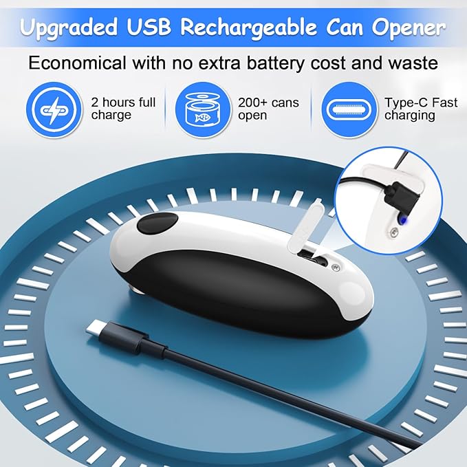 Electric Can Opener, Can Opener Electric Fits All Can Sizes, One Touch USB Rechargeable Electric Can Opener for Kitchen and Seniors with Arthritis, Chef, Automatic Can Opener, Portable Kitchen Gadgets