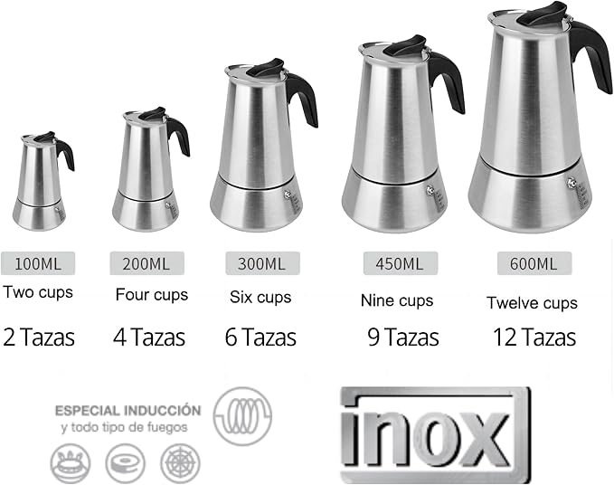 4 Cup Stovetop Espresso Maker Matte Stainless Steel Moka Pot Italian and Cuban Mocha Coffee Maker, Compatible with Gas, Electric, Ceramic, and Induction stovetops(6.6 fl oz/200 ml)