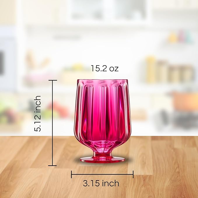 Khen 15oz Unbreakable Premium Drinking Glasses Set of 4 - Super Grade Acrylic Plastic - Perfect For Gifts - European Style Shatterproof BPA-free Glassware Dishwasher-Safe, Indoor & Outdoor (Hot Pink)